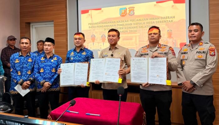 Pemda dan Polres Konsel Tanda Tangani NPHD Pengamanan Pilkades Serentak 2026